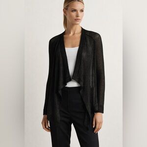 Vince Black Sheer Metallic Knit Open Front Cardigan | Size M